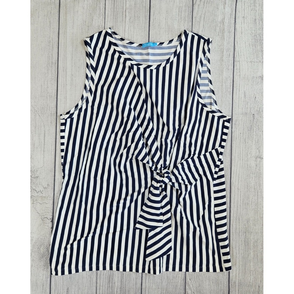 J. McLaughlin Sleeveless Top Women's XL Navy White Striped Twist Front Stretch